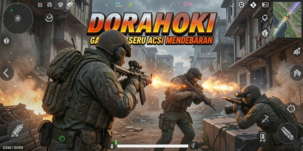 Tampilan gameplay seru dari DORAHOKI yang menampilkan pertempuran FPS.