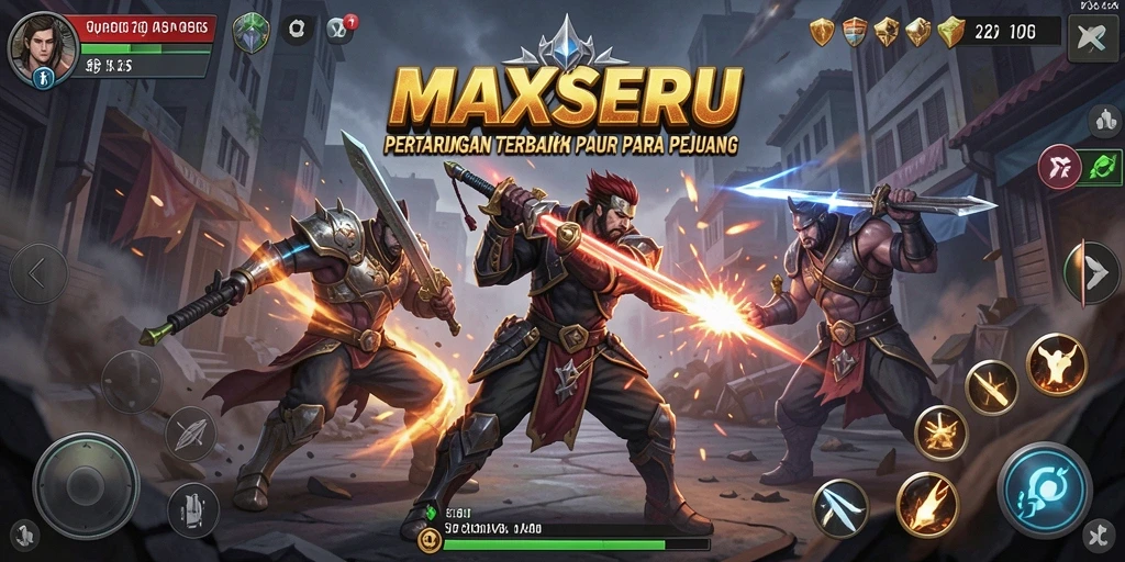 Gameplay seru dari MAXSERU dengan karakter yang bertarung di arena.
