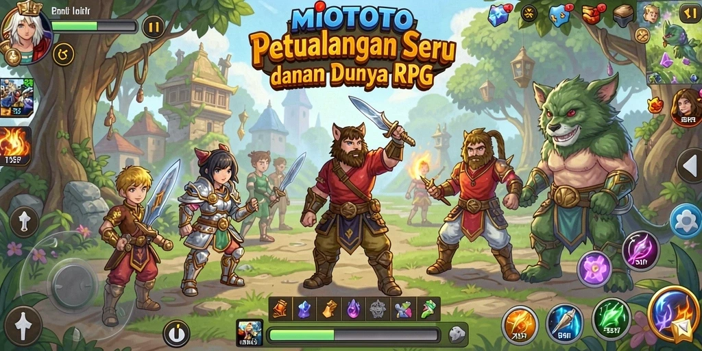 Tangkapan layar gameplay seru dari MIOTOTO menunjukkan pertarungan mendebarkan di dunia RPG.