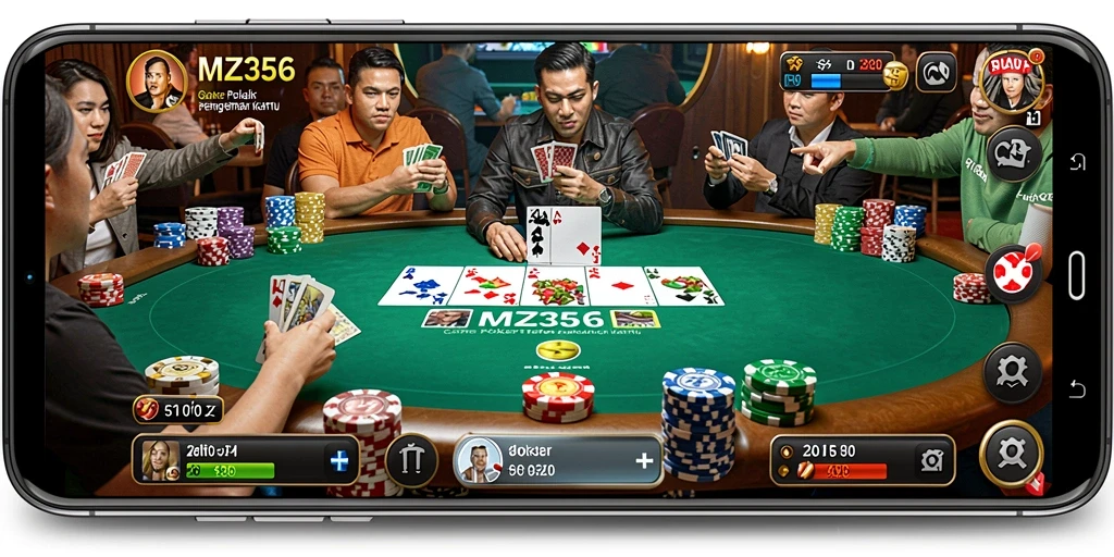 Gambar gameplay poker menarik di MZ356 dengan antarmuka modern.