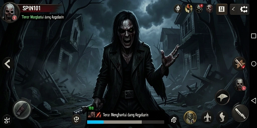 Gameplay menegangkan dalam SPIN101 dengan suasana Horror.